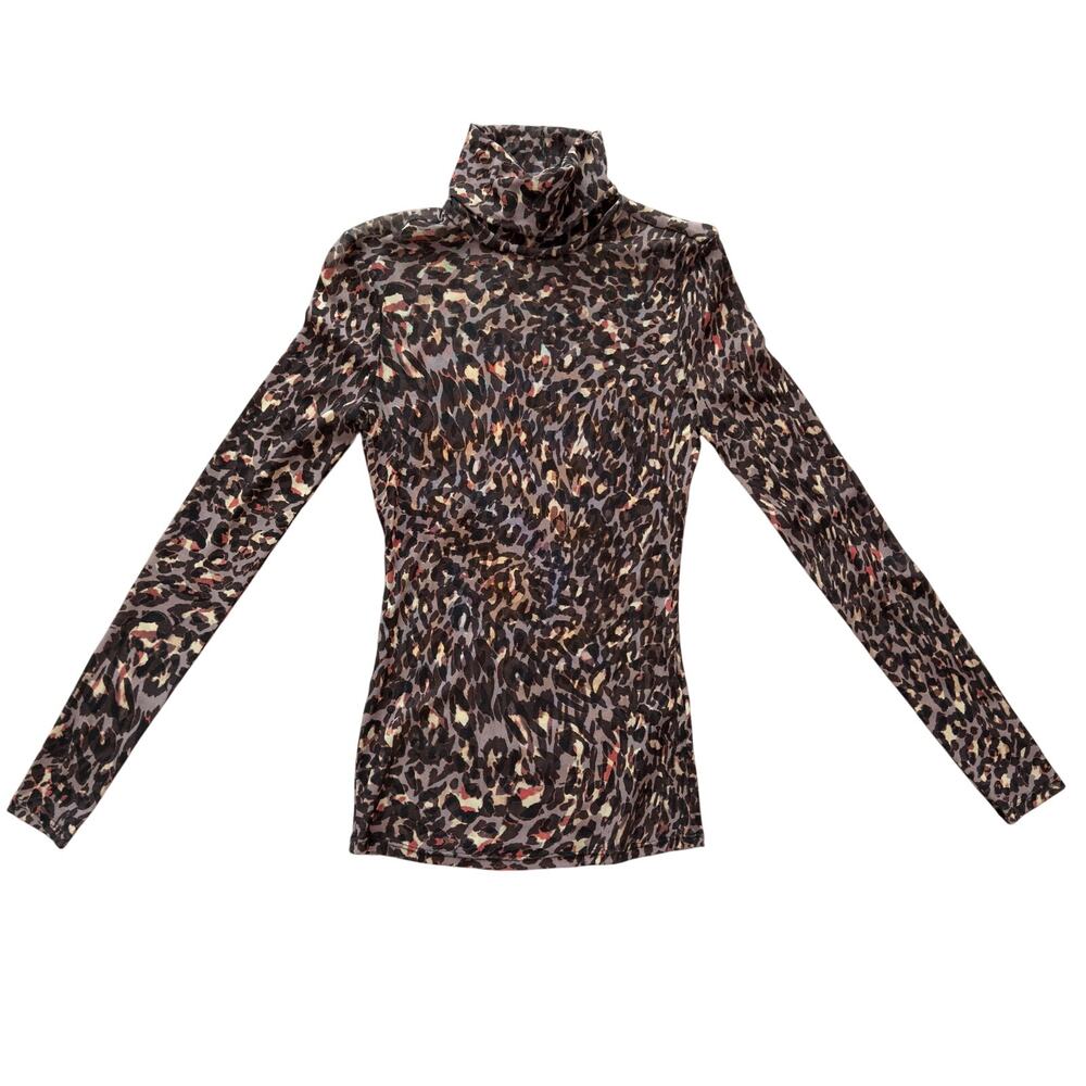 Marciano Sheer Leopard Print Turtleneck Top Size XS